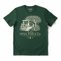 Open Porch Co. Logo Tee in emerald green with large porch scene on front